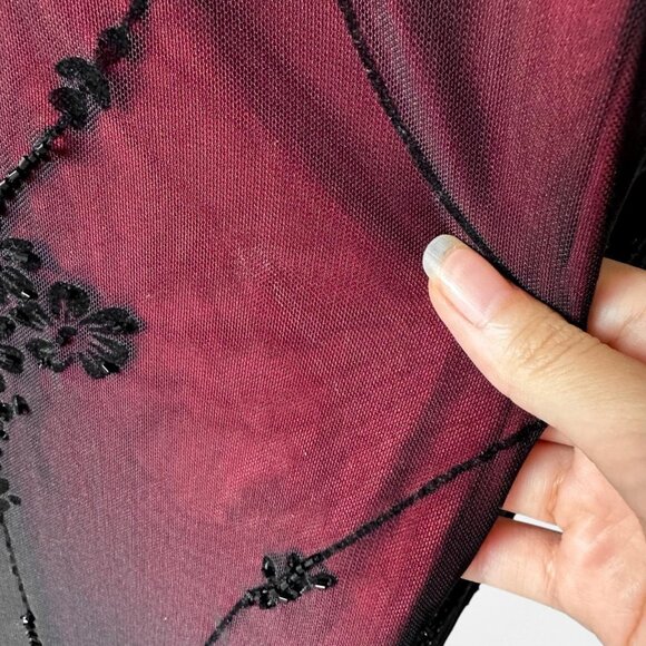 Vintage Burgundy Red Floral Velvet Beaded Mesh Bodycon Maxi Dress Size M/L - Picture 7 of 8